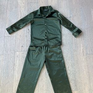 Kids Green Satin Pajama Set by Laina Rauma